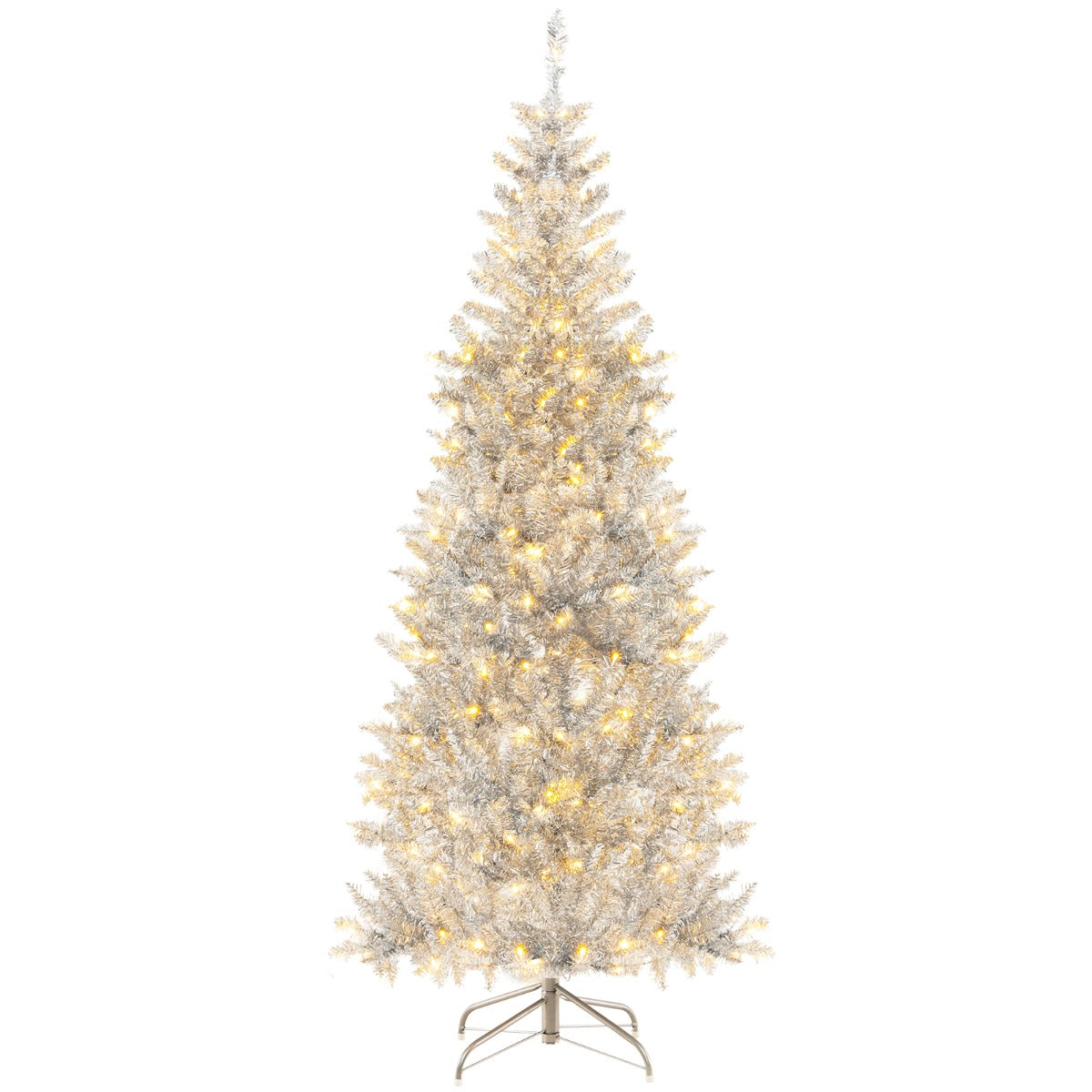 LIVSK Voorverlichte Kunstkerstboom 180 cm - 790 Takpunten - 300 LED Lampjes - Duurzaam en Eenvoudig te Installeren - Zilver
