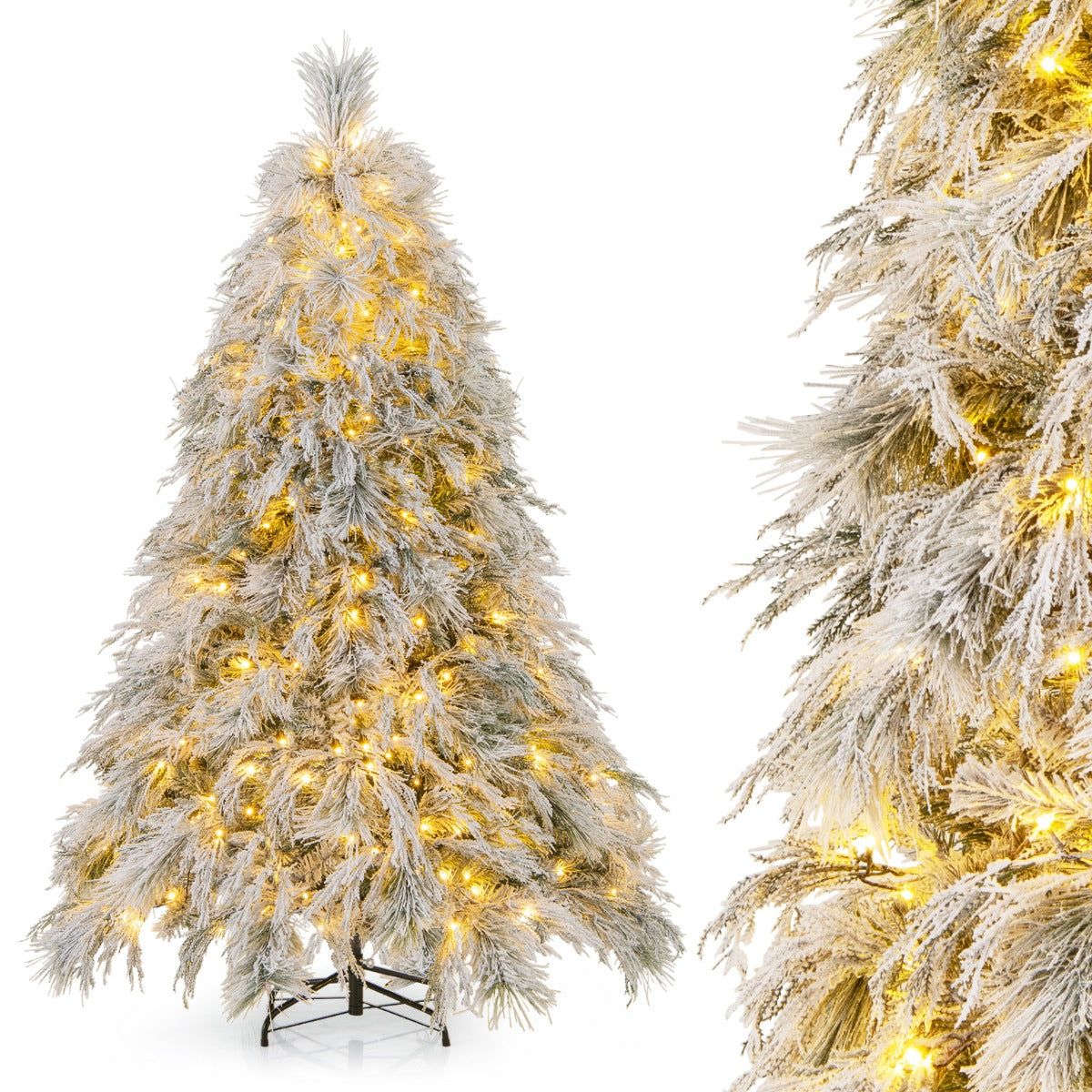 LIVSK Kunstmatige Kerstboom - 180 cm met 250 Warmwitte LED-lampjes - 519 Takken - PVC en PE - Geurloos en Vuurbestendig - Wit +