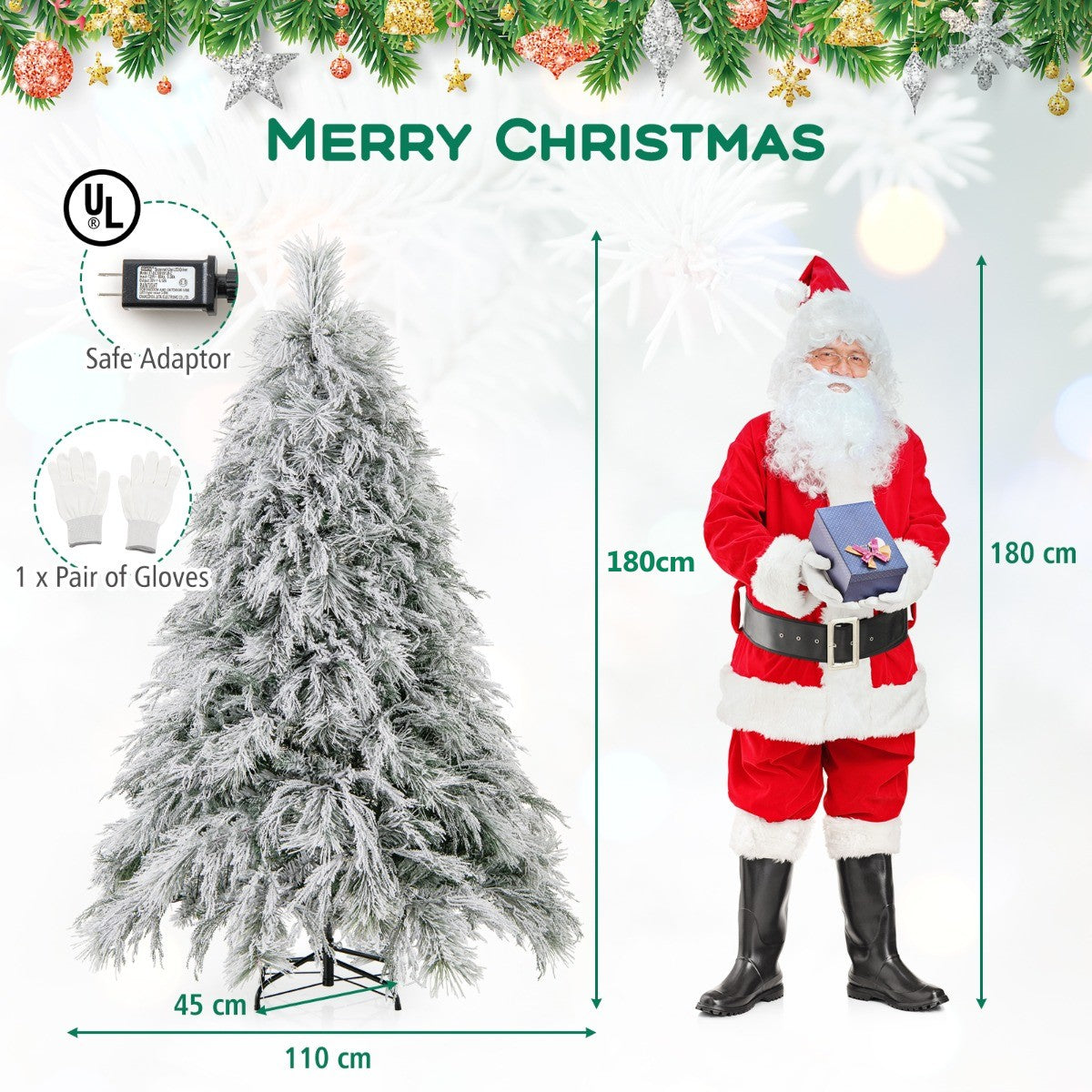 LIVSK Kunstmatige Kerstboom - 180 cm met 250 Warmwitte LED-lampjes - 519 Takken - PVC en PE - Geurloos en Vuurbestendig - Wit +