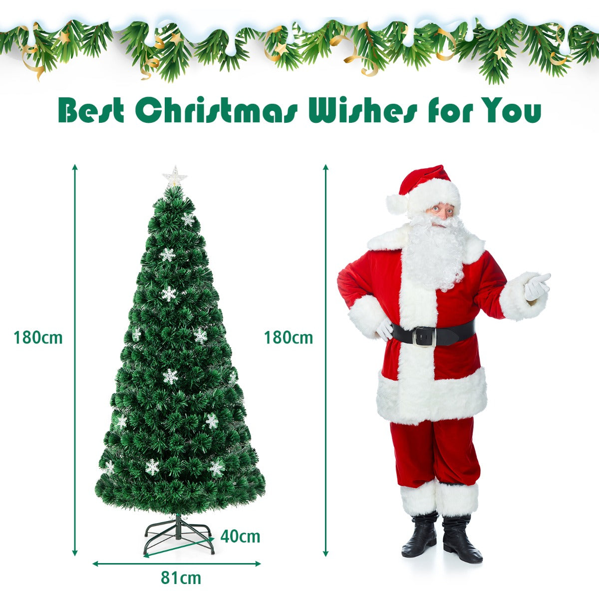 LIVSK Kunstkerstboom 180 cm - LED Verlichting met Sneeuwvlokken - Duurzaam PVC - Eenvoudige Installatie - Groen