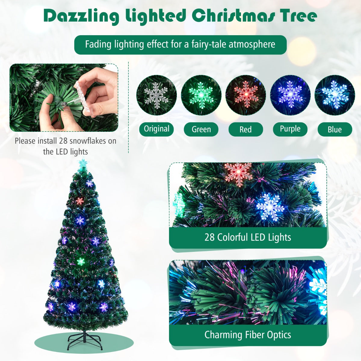 LIVSK Kunstkerstboom 180 cm - LED Verlichting met Sneeuwvlokken - Duurzaam PVC - Eenvoudige Installatie - Groen