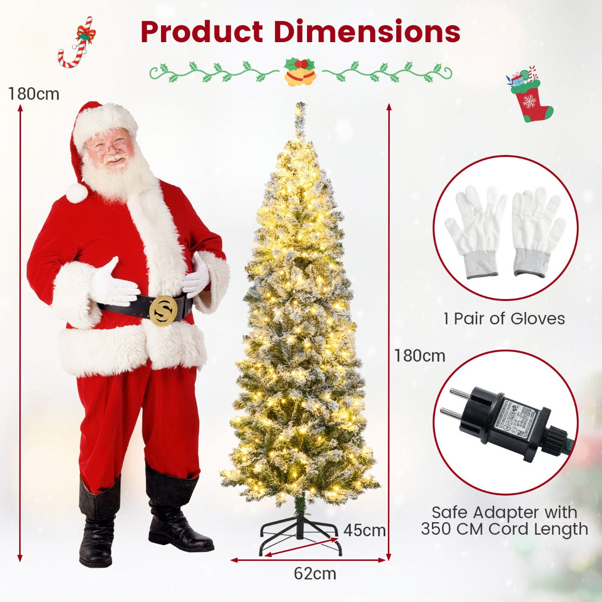 LIVSK Kunstkerstboom met Verlichting - Slank Potloodmodel - 533 Takken - 260 Warmwitte LED's - 180 cm - Groen + Wit