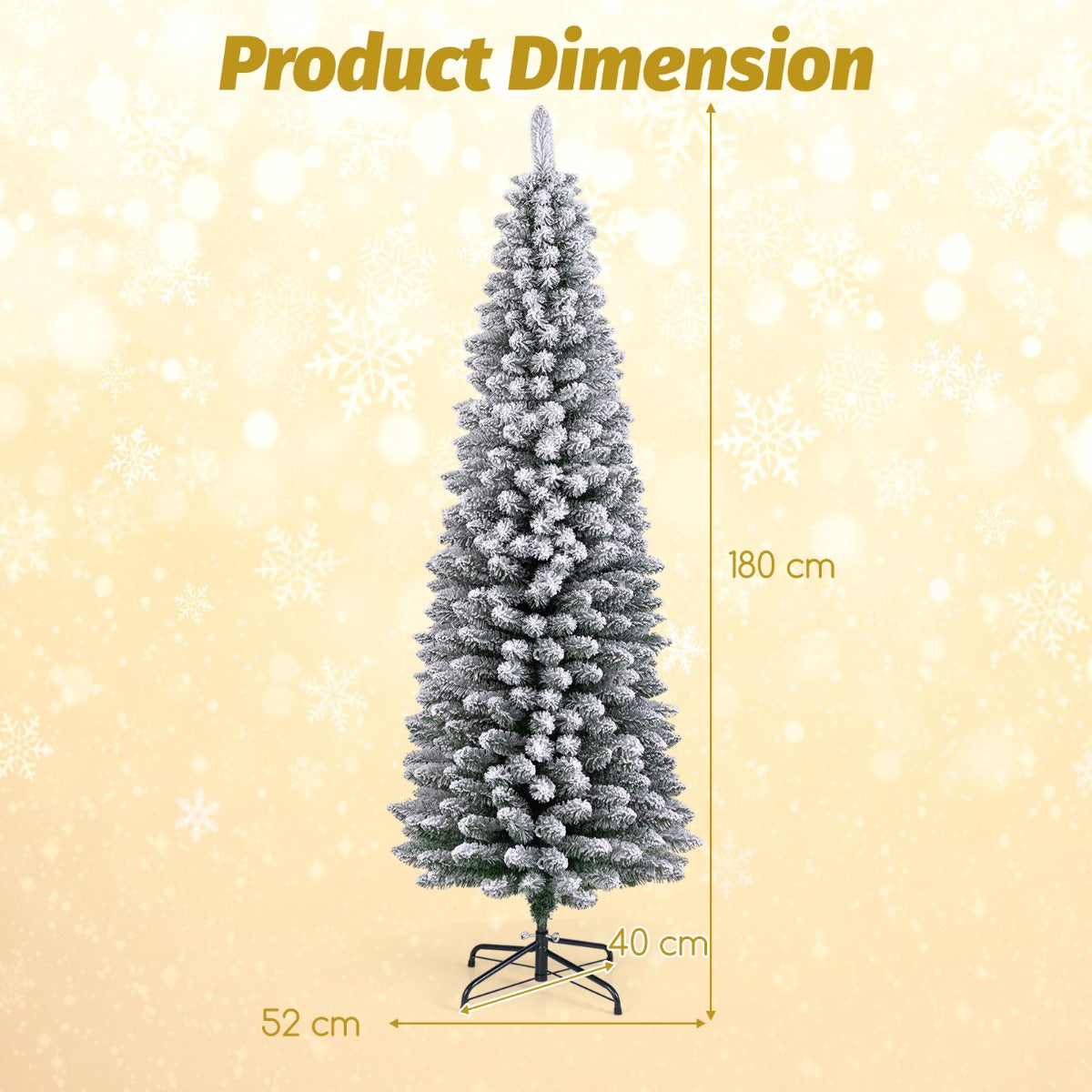 LIVSK Kunstkerstboom - Potloodvormig met Sneeuwvlokafwerking - 460 Takken - Vlamvertragend PVC - 180 cm - Groen + Wit