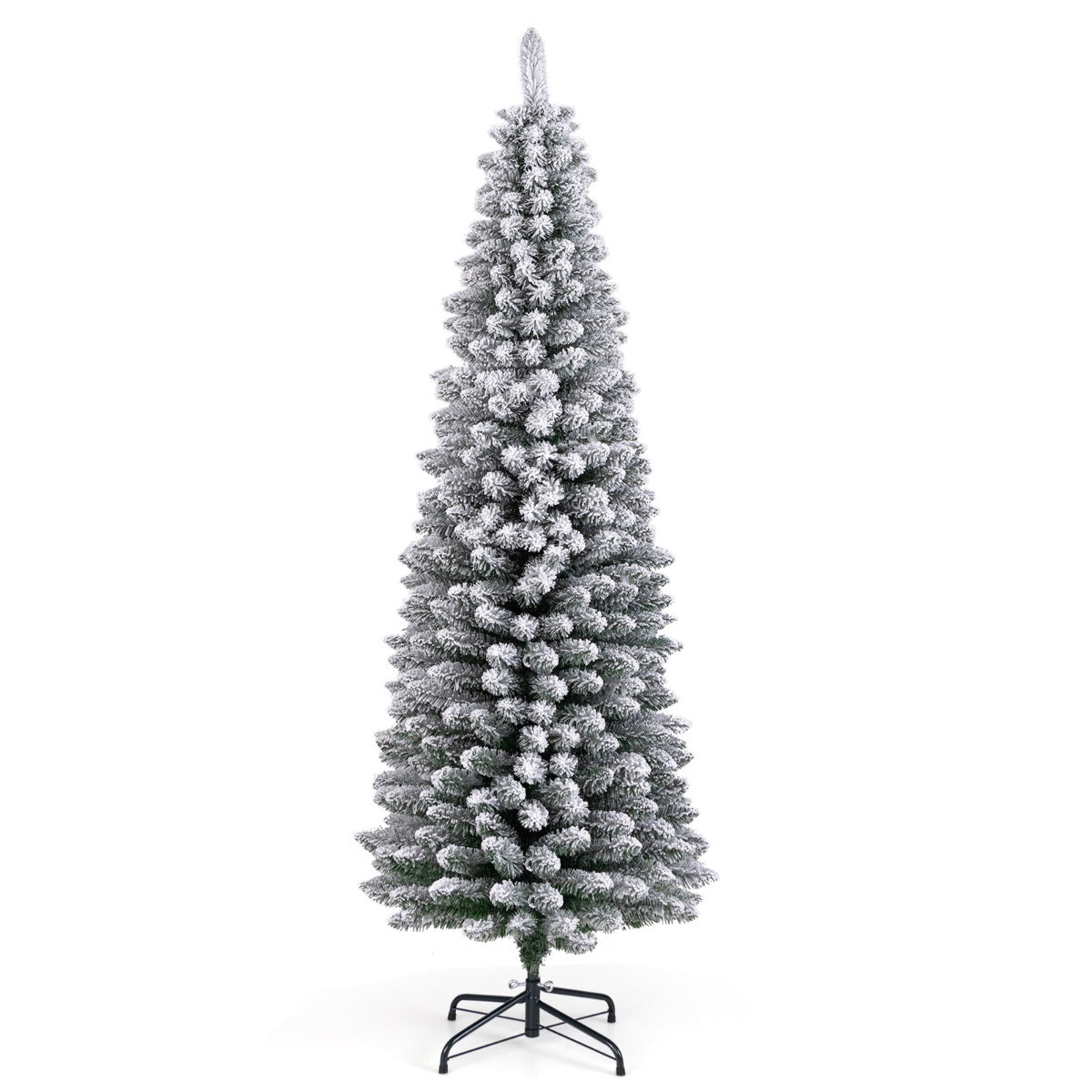 LIVSK Kunstkerstboom - Potloodvormig met Sneeuwvlokafwerking - 460 Takken - Vlamvertragend PVC - 180 cm - Groen + Wit
