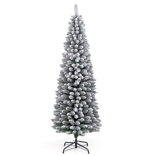 LIVSK Kunstkerstboom - Potloodvormig met Sneeuwvlokafwerking - 460 Takken - Vlamvertragend PVC - 180 cm - Groen + Wit