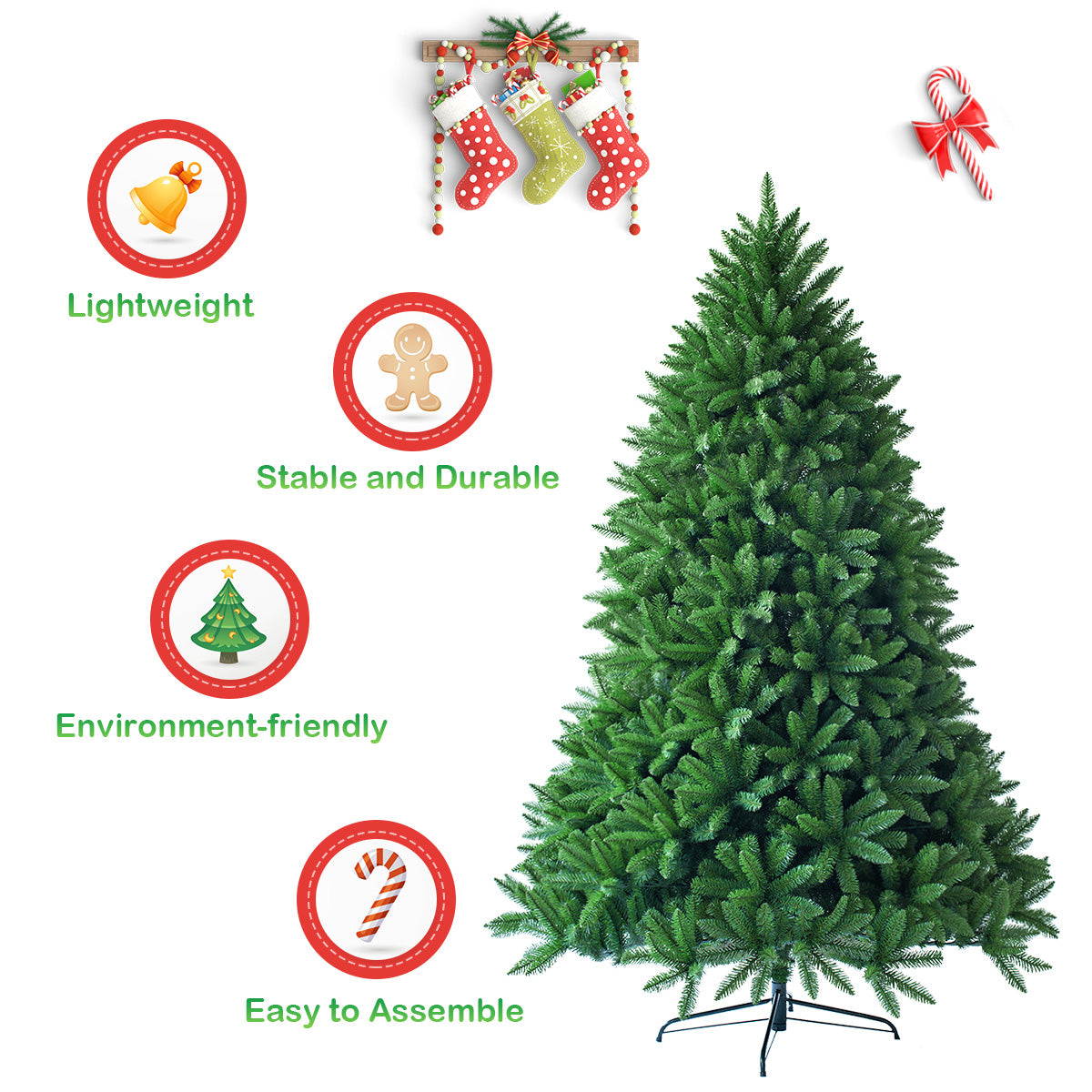LIVSK Kunstkerstboom 180 cm - Realistische PVC-takken - Metalen Standaard - 1250 Takpunten - Opvouwbaar - Groen