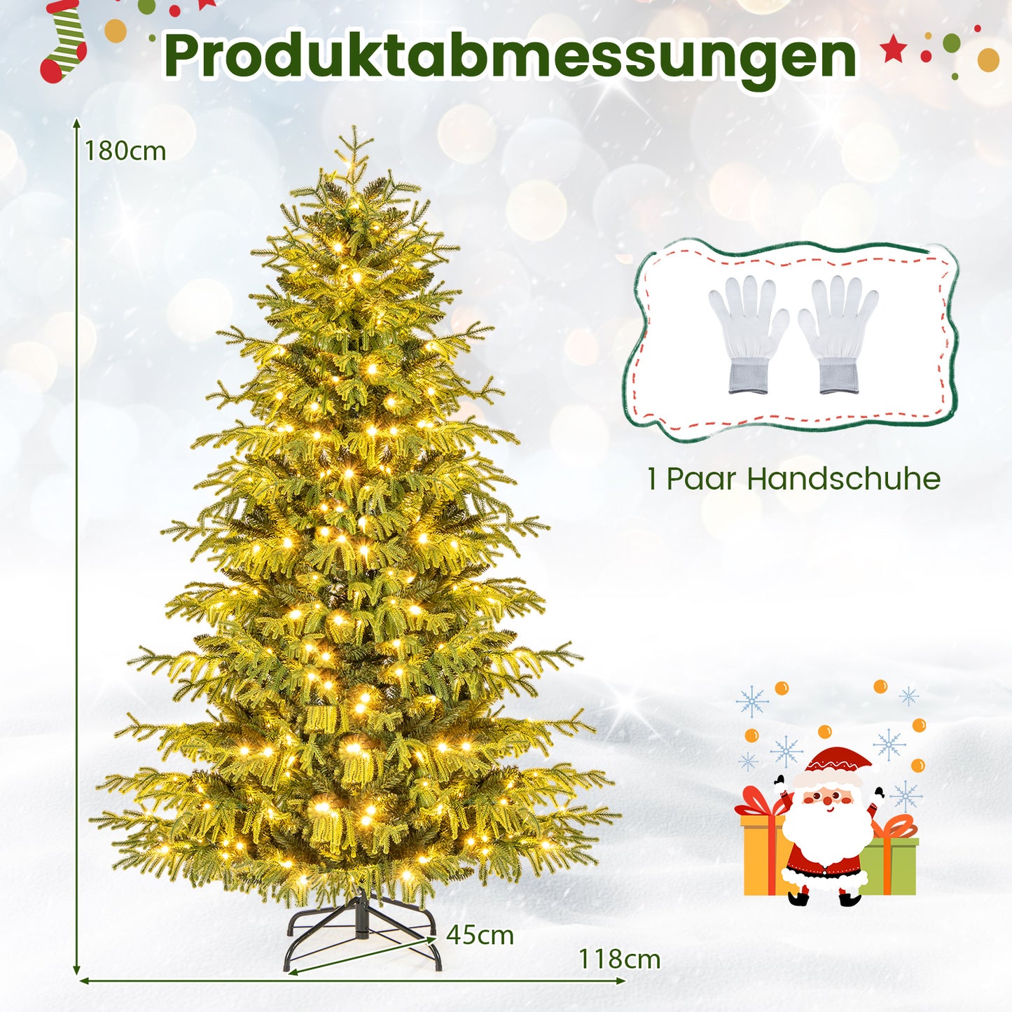 LIVSK Kunstkerstboom met Verlichting - 746 Takpunten - 270 Warmwitte LED-lampen - Eenvoudige Montage - 180 cm - Groen