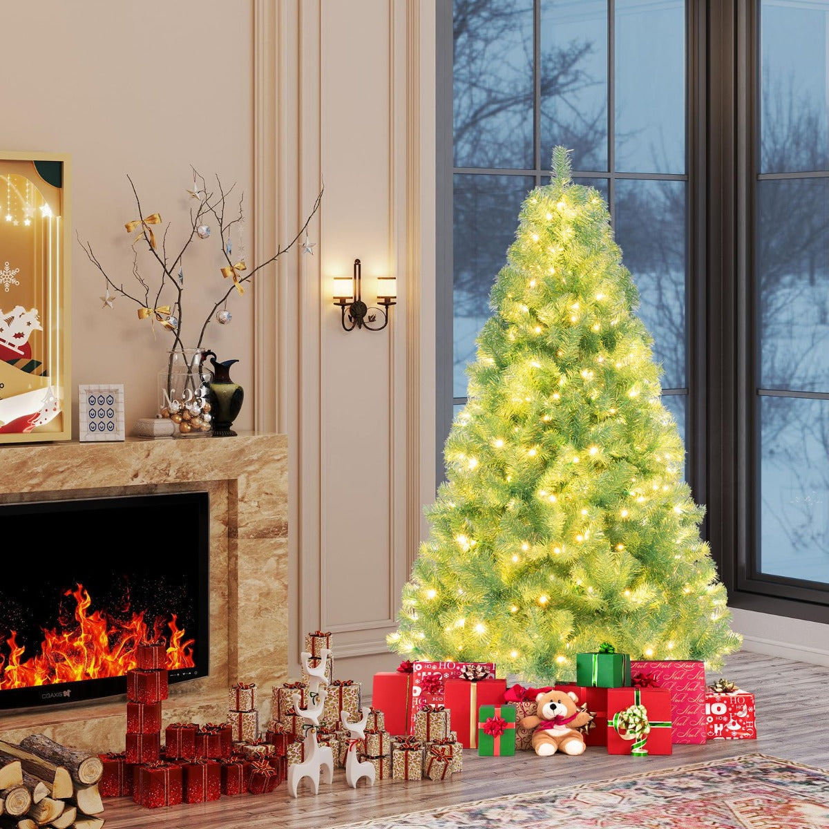 LIVSK Kunstkerstboom 180 cm - 688 Takpunten - 250 Warmwitte LED-lampen - 8 Lichtmodi - Eenvoudige Montage - Groen