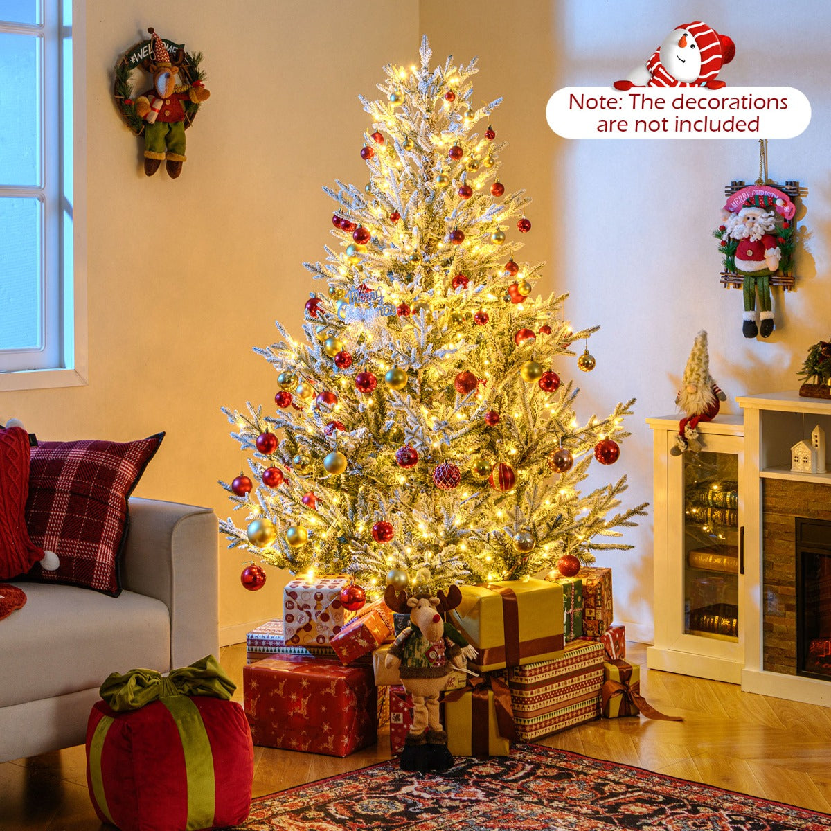 LIVSK Voorverlichte Kunstkerstboom 140 x 180 cm - Realistische Sneeuwtakken - 340 LED-lampjes - 13 Modi - Groen