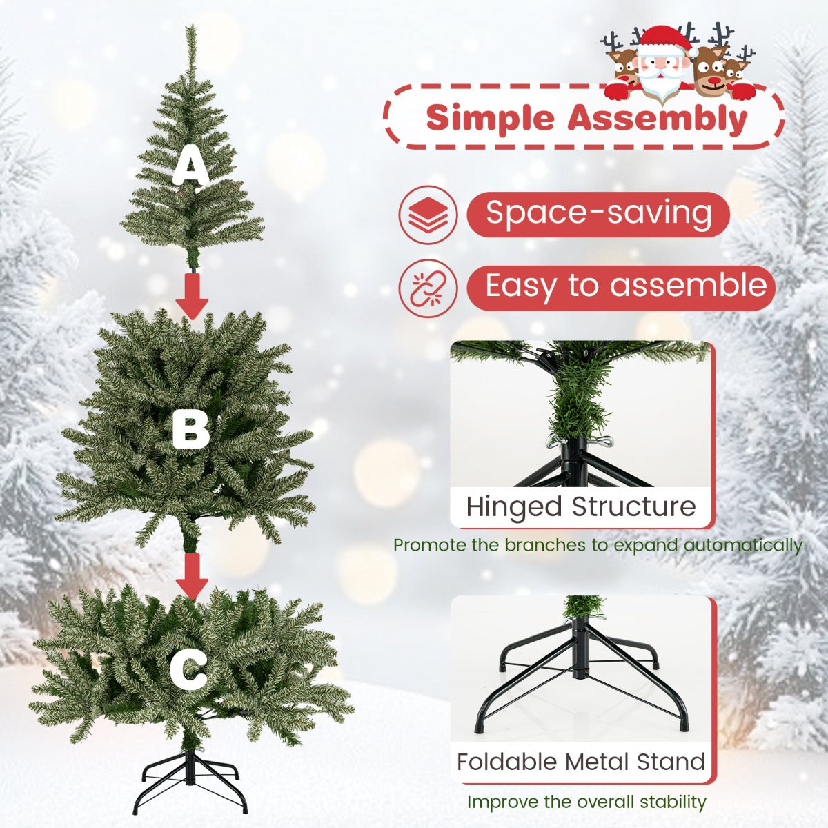 LIVSK Kunstkerstboom 180 cm - Gelijkmatig Verlichte Den - Driedelig Ontwerp - Inclusief Handschoenen - Groen
