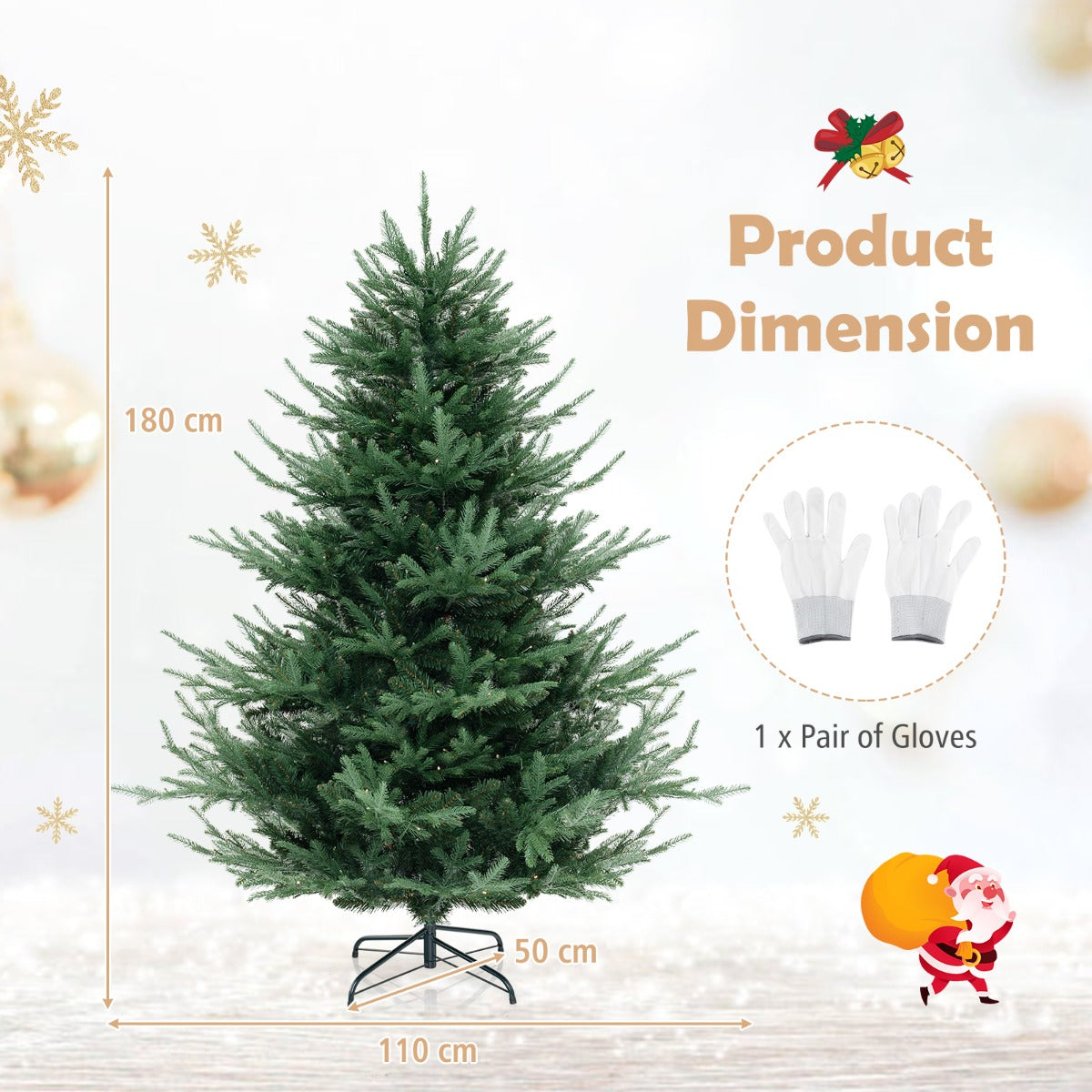 Livsk costway 180 cm kunstkerstboom scharnierende nepkerstboom 778 takken 240 warm witte leds voorverlichte decoratieboom groen 2
