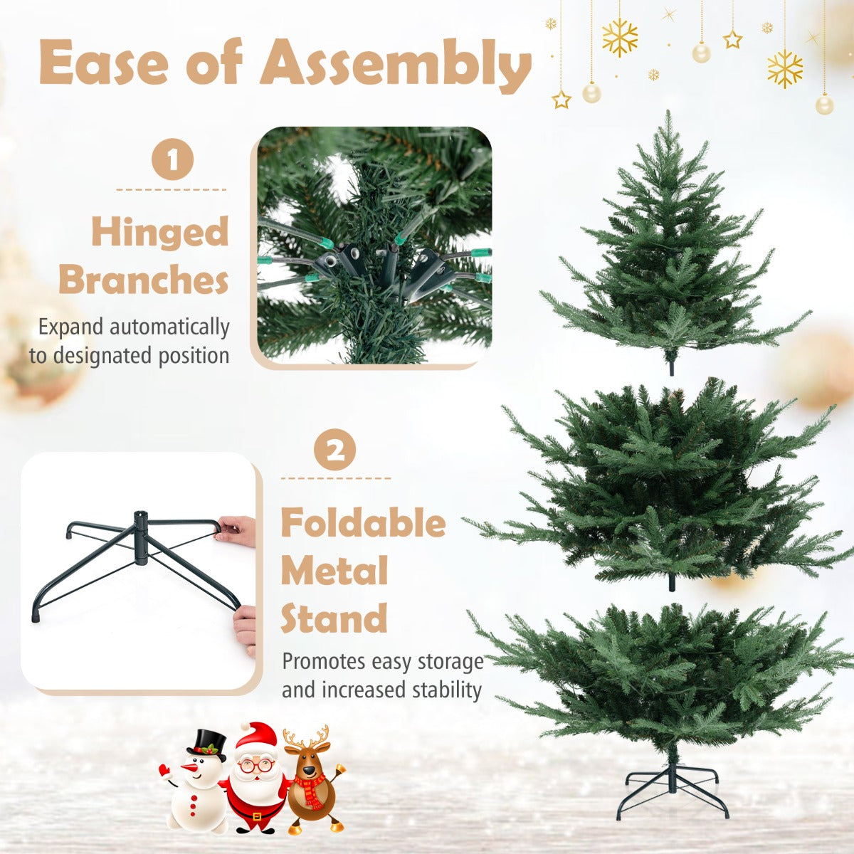 Livsk costway 180 cm kunstkerstboom scharnierende nepkerstboom 778 takken 240 warm witte leds voorverlichte decoratieboom groen 6