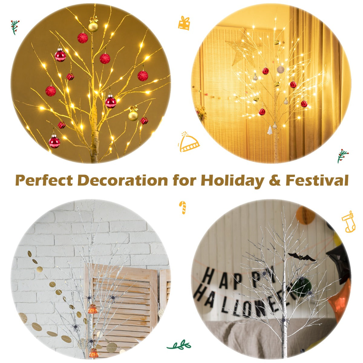 LIVSK Kunstmatige Berkenboom - 96 Warmwitte LED's - Flexibele Takken - Duurzaam PVC - 180 cm - Wit