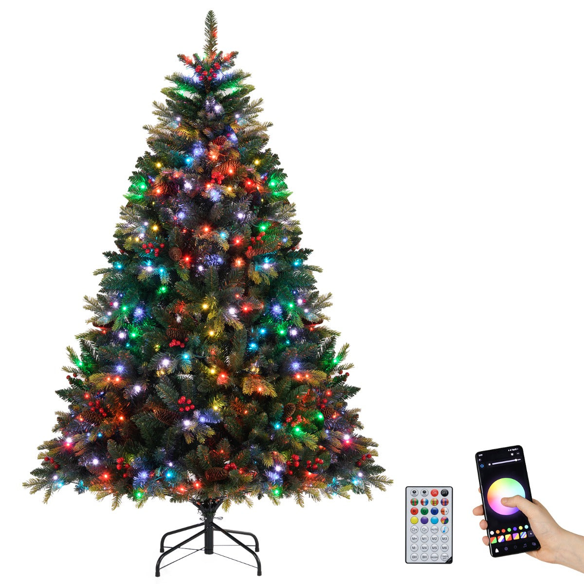 LIVSK Voorverlichte Kunstkerstboom - APP-bediening - 370 RGB-lampjes - 1054 Takuiteinden - 3 Secties - 118 x 180 cm - Groen