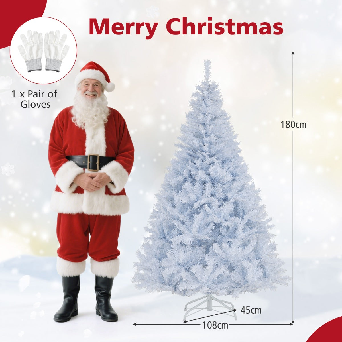 LIVSK Kunstmatige Kerstboom 180 cm - 280 LED-lampjes - 11 Lichtstanden - 1000 Takpunten - Brandveilig en Hypoallergeen - Wit