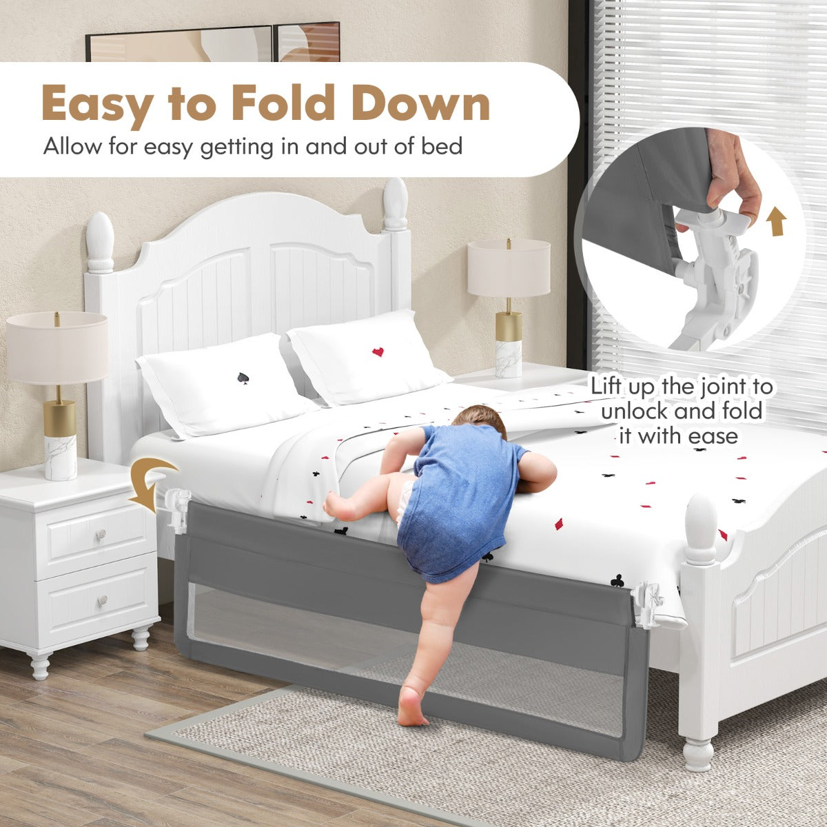LIVSK Opvouwbaar Bedhekje - 180 cm - Veiligheidsgordels - Ademend Mesh - Gereedschapsloze Installatie - Grijs