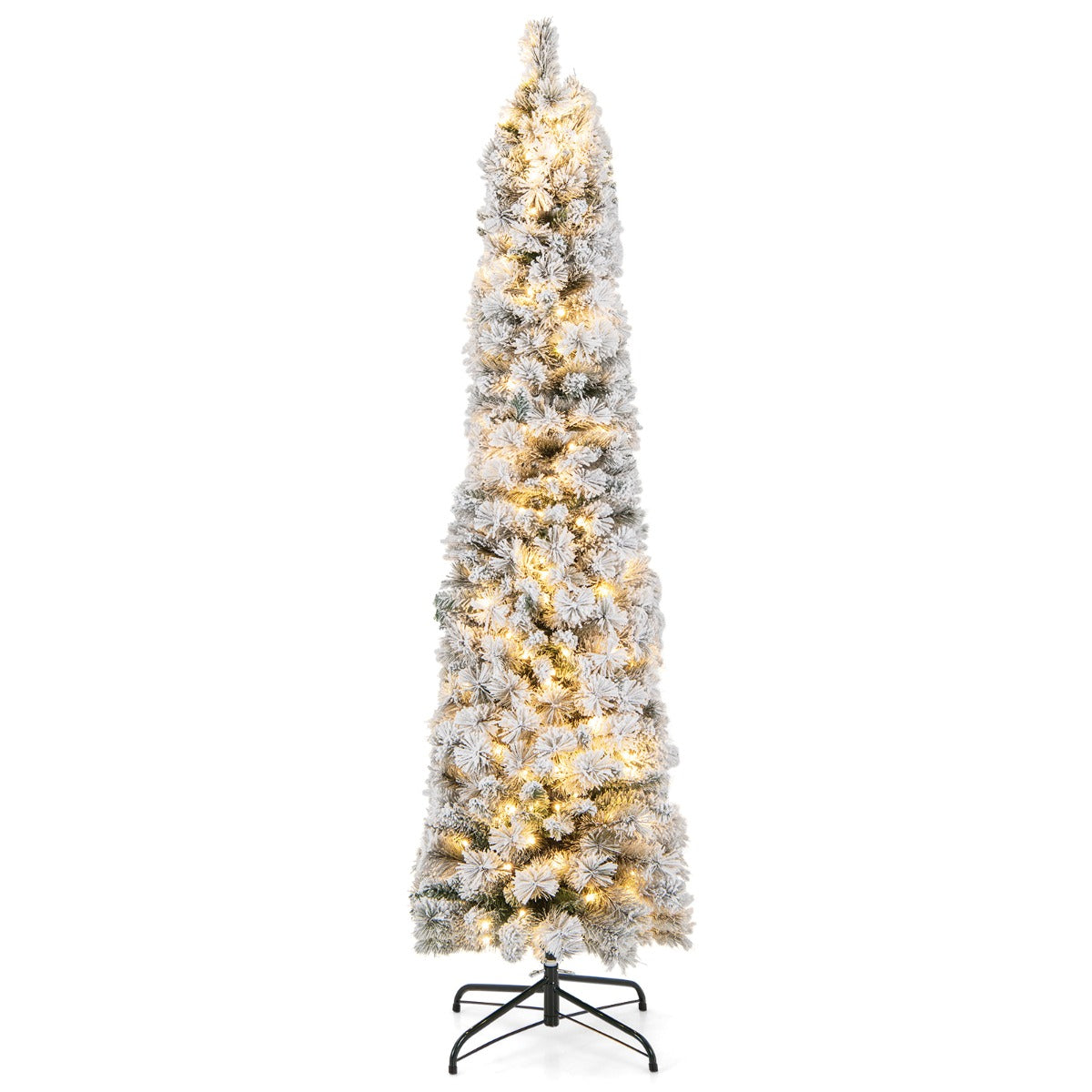 LIVSK Potlood-Kerstboom 180 cm - Sneeuwbedekt met 150 Warmwitte Lichten - Vlamvertragend PVC - Ruimtebesparend - Wit