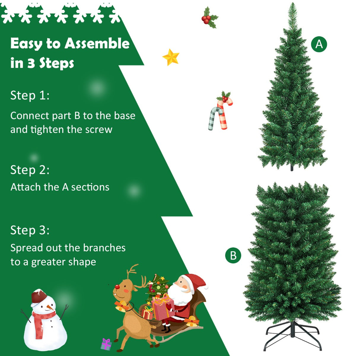 LIVSK Kunstmatige Kerstboom - PVC Materiaal - Herbruikbaar - Metalen Standaard - Eenvoudige Montage - 180 cm - Groen