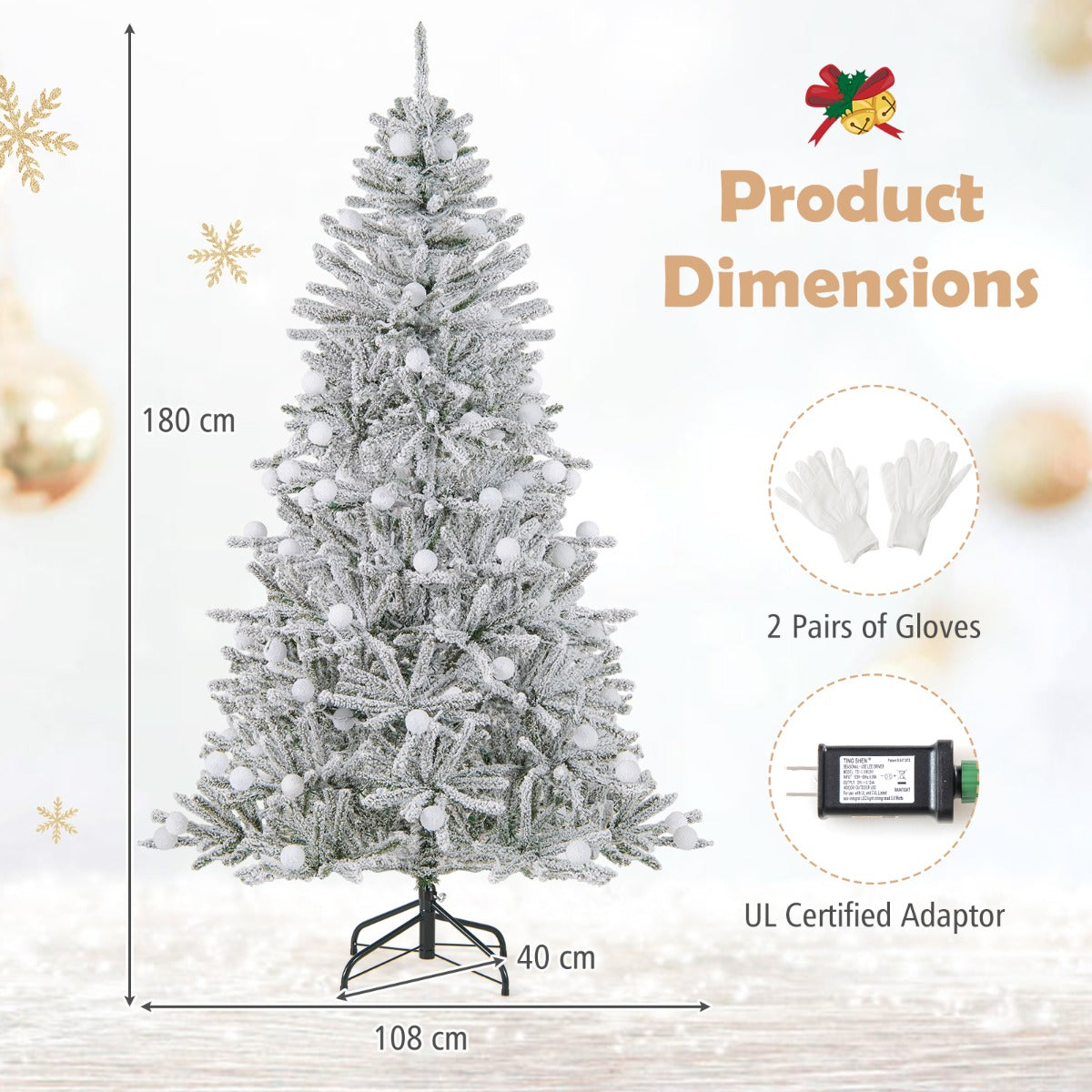 LIVSK Zilveren Kunstkerstboom - 637 Sneeuw - Beflockte Takpunten - 250 Warmwitte LED - lampen - 51 Bevroren Bollampen - 3