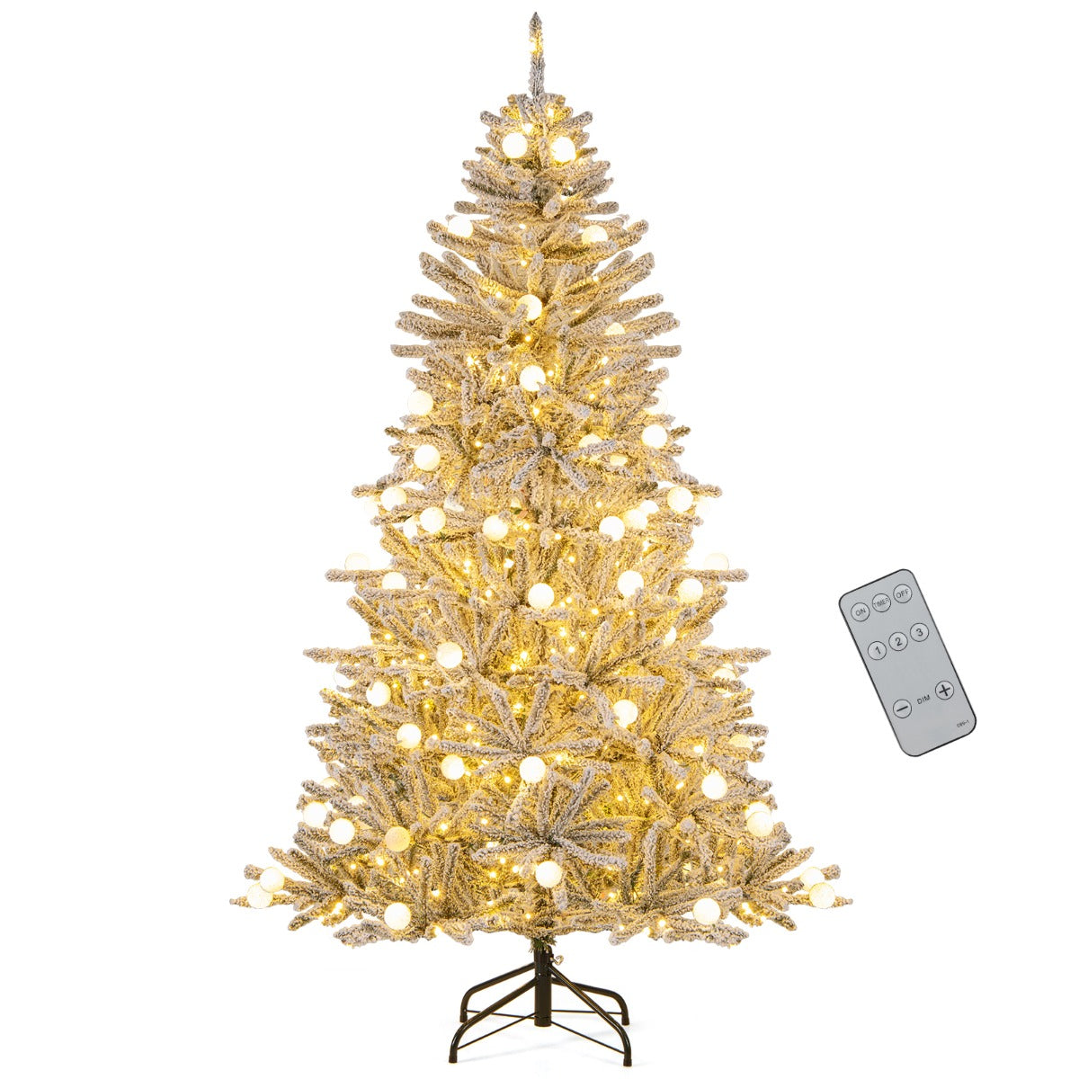 LIVSK Zilveren Kunstkerstboom - 637 Sneeuw - Beflockte Takpunten - 250 Warmwitte LED - lampen - 51 Bevroren Bollampen - 3
