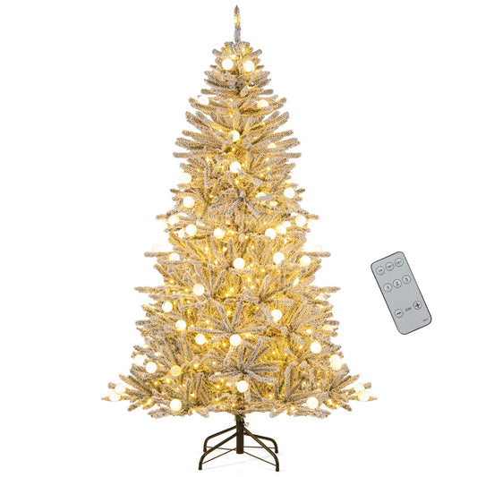 LIVSK Zilveren Kunstkerstboom - 637 Sneeuw - Beflockte Takpunten - 250 Warmwitte LED - lampen - 51 Bevroren Bollampen - 3