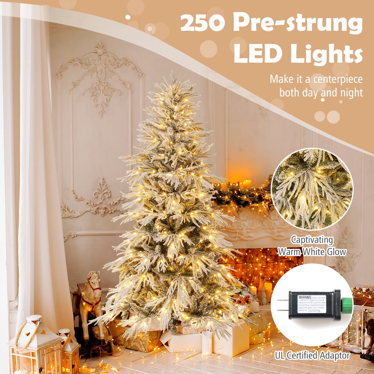 LIVSK Sneeuwbedekte Kunstkerstboom - Voorverlicht met 250 Warmwitte LED - lampen - 594 Takpunten - Opvouwbaar - 180 cm - Groen en