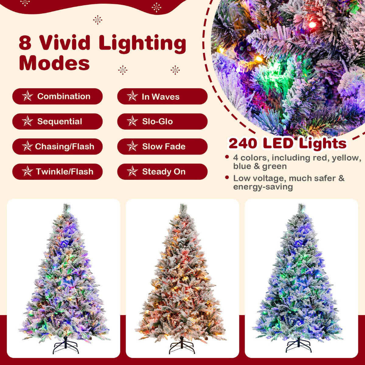 LIVSK Kunstkerstboom - 850 Takpunten - 240 LED-lampjes - 4 Kleuren en 8 Modi - Eenvoudige Montage - 180 cm - Groen en Wit