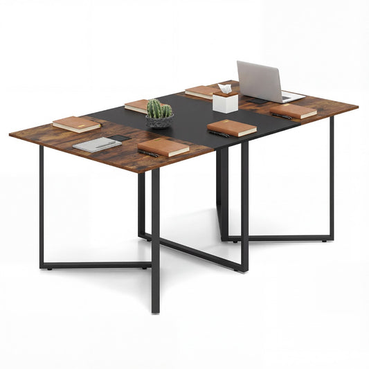 Livsk costway 180 cm vergadertafel grote vergadertafel hout voor 6 8 personen rechthoekige vergadertafel rustiek bruin zwart