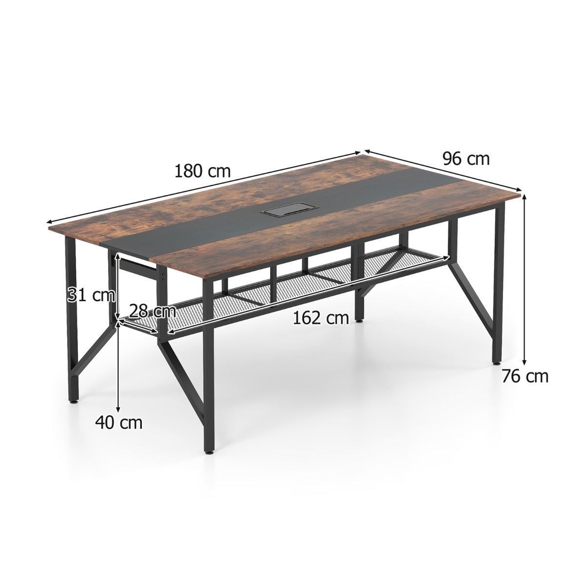 Livsk costway 180 cm vergadertafel rechthoekige vergadertafel met opbergvak van gaas en kabeldoorvoer voor 6 8 personen 1 1