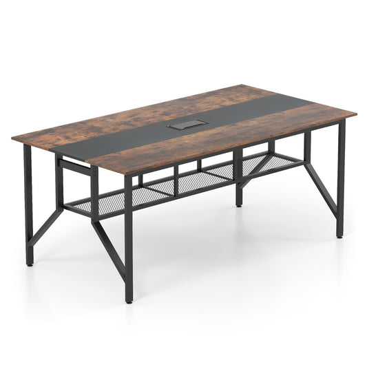 Livsk costway 180 cm vergadertafel rechthoekige vergadertafel met opbergvak van gaas en kabeldoorvoer voor 6 8 personen