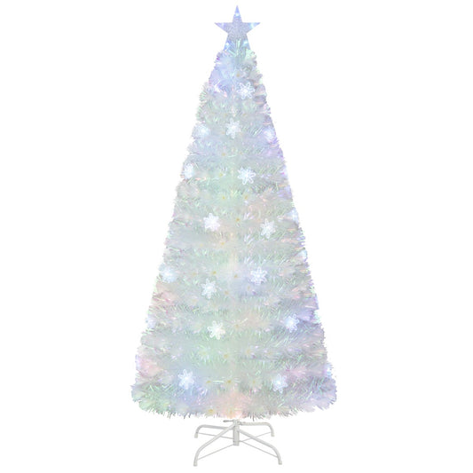 LIVSK Witte Glasvezel Kerstboom - 220 Takpunten - Veelkleurige LED Verlichting - Sterrenlicht - 180 cm - Wit