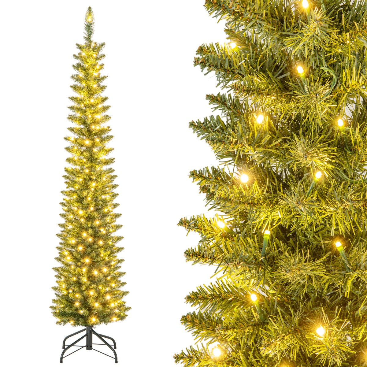 LIVSK Potloodvormige Kunstkerstboom - Weelderige Takken - Warmwitte LED-lampjes - Eenvoudige Installatie - 180 cm - Groen