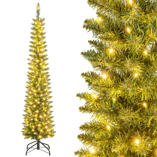 LIVSK Potloodvormige Kunstkerstboom - Weelderige Takken - Warmwitte LED-lampjes - Eenvoudige Installatie - 180 cm - Groen