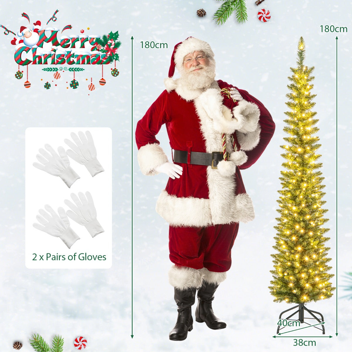 LIVSK Potloodvormige Kunstkerstboom - Weelderige Takken - Warmwitte LED-lampjes - Eenvoudige Installatie - 180 cm - Groen
