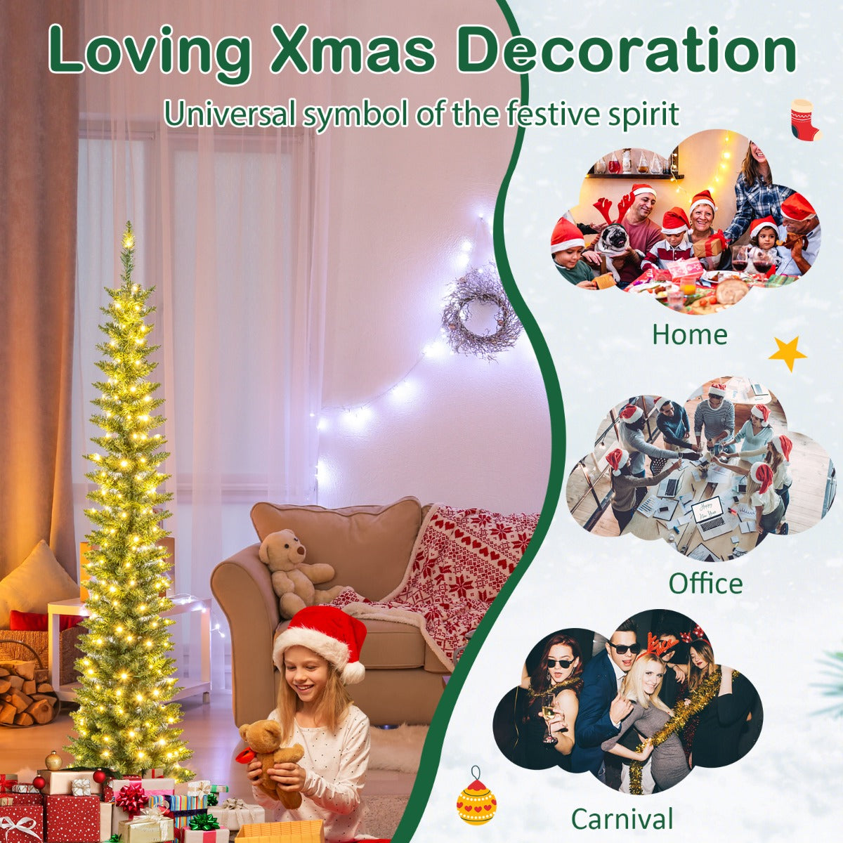 LIVSK Potloodvormige Kunstkerstboom - Weelderige Takken - Warmwitte LED-lampjes - Eenvoudige Installatie - 180 cm - Groen
