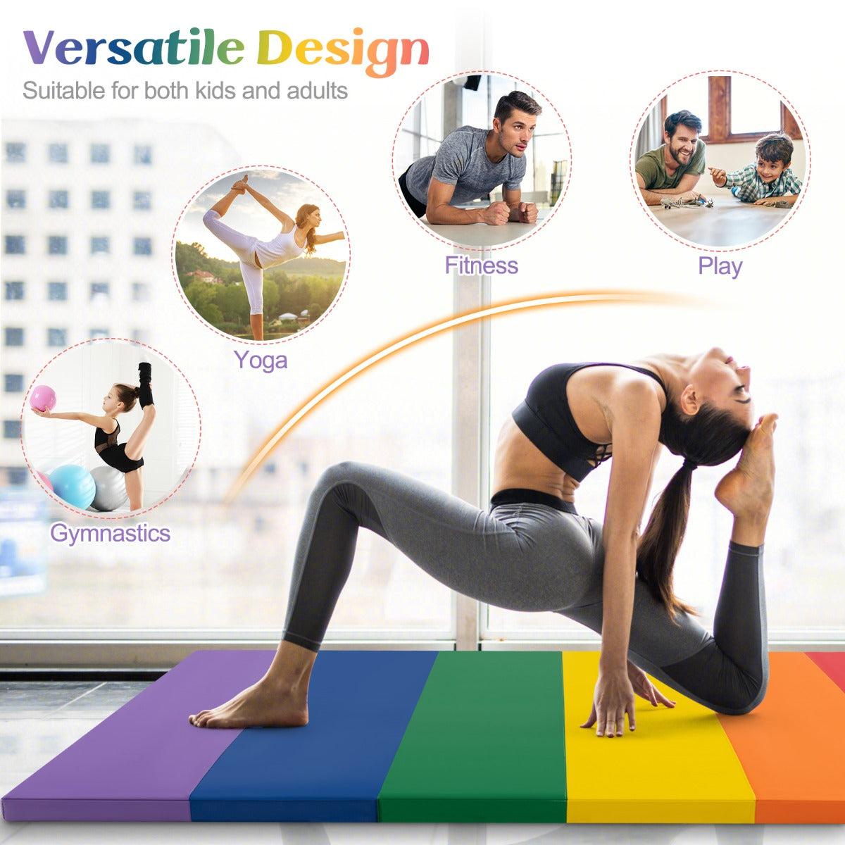 LIVSK Opvouwbare Gymmat - Lichtgewicht en Draagbaar - PU en EPE-schuim - Afneembare Hoes - Voor Yoga en Fitness - Veelkleurig