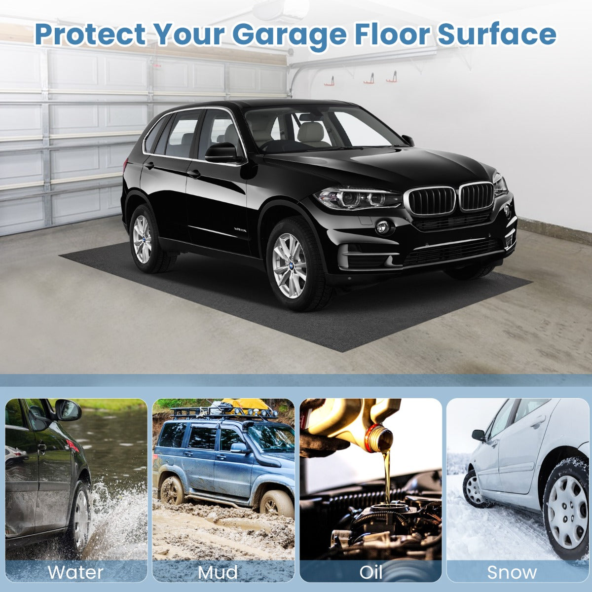 LIVSK Waterafstotende Garagemat - Antislip en Op Maat Knipbaar - Olie- en Koelvloeistofabsorberend - 180 x 150 cm - Grijs