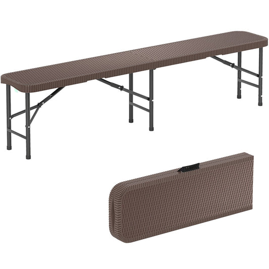LIVSK Klapbank 180 cm - HDPE Zitoppervlak - Robuuste Metalen Poten - Opvouwbaar met Handgreep - Tot 600 kg - Rotanlook