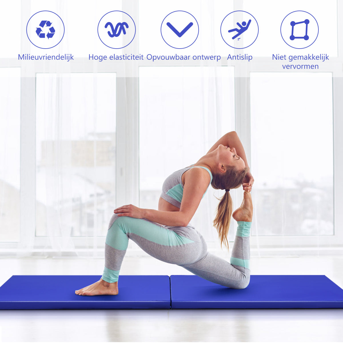 LIVSK Opvouwbare Fitnessmat - 180 x 60 x 4 cm - PU Leer - EPE Schuim - Huidvriendelijk en Duurzaam - Blauw
