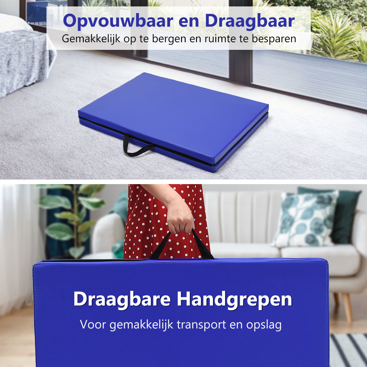 LIVSK Opvouwbare Fitnessmat - 180 x 60 x 4 cm - PU Leer - EPE Schuim - Huidvriendelijk en Duurzaam - Blauw