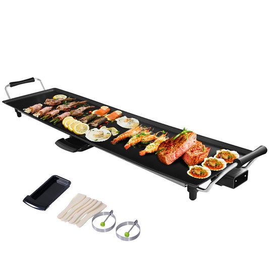 LIVSK Elektrische Barbecue-Grill - 1800W met Ultra Grote Plaat 90 x 23 cm - 5 Temperatuurinstellingen - Inclusief Spatels - Zwart