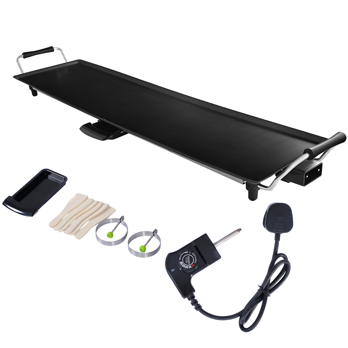 LIVSK Elektrische Barbecue-Grill - 1800W met Ultra Grote Plaat 90 x 23 cm - 5 Temperatuurinstellingen - Inclusief Spatels - Zwart