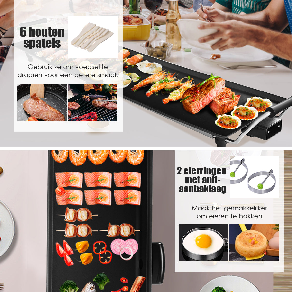 LIVSK Elektrische Barbecue-Grill - 1800W met Ultra Grote Plaat 90 x 23 cm - 5 Temperatuurinstellingen - Inclusief Spatels - Zwart