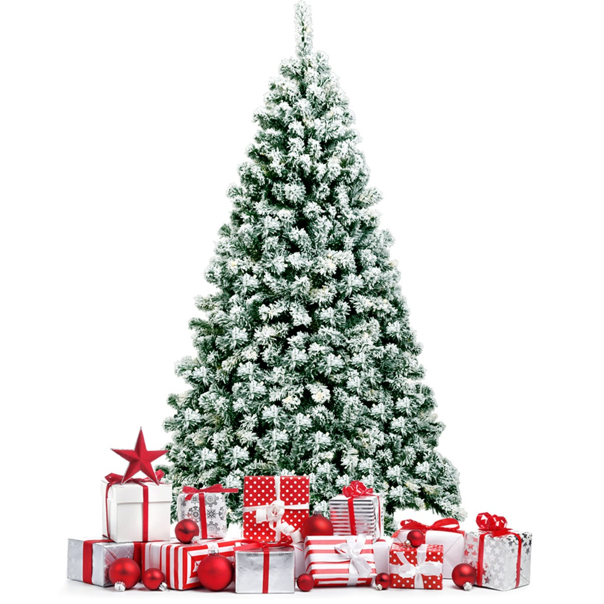 LIVSK Besneeuwde Kunstkerstboom 180 cm - 928 Takken - 250 Warme LED-lampjes - Stevige Standaard - Groen + Wit