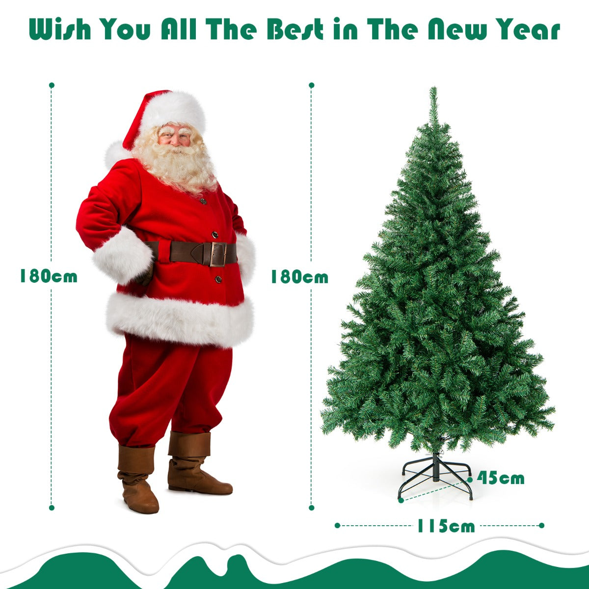LIVSK Kunstkerstboom - 180 cm - 1000 Takken - PVC Naalden - Stevige Metalen Standaard - Voor Binnen en Buiten - Groen