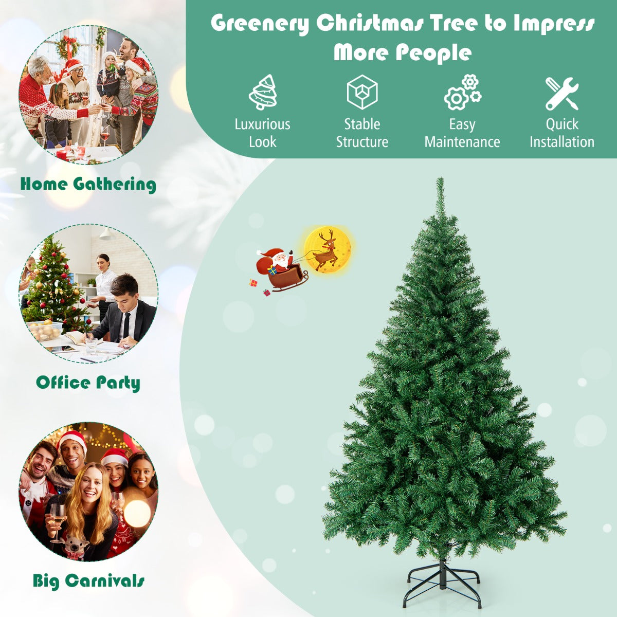 LIVSK Kunstkerstboom - 180 cm - 1000 Takken - PVC Naalden - Stevige Metalen Standaard - Voor Binnen en Buiten - Groen