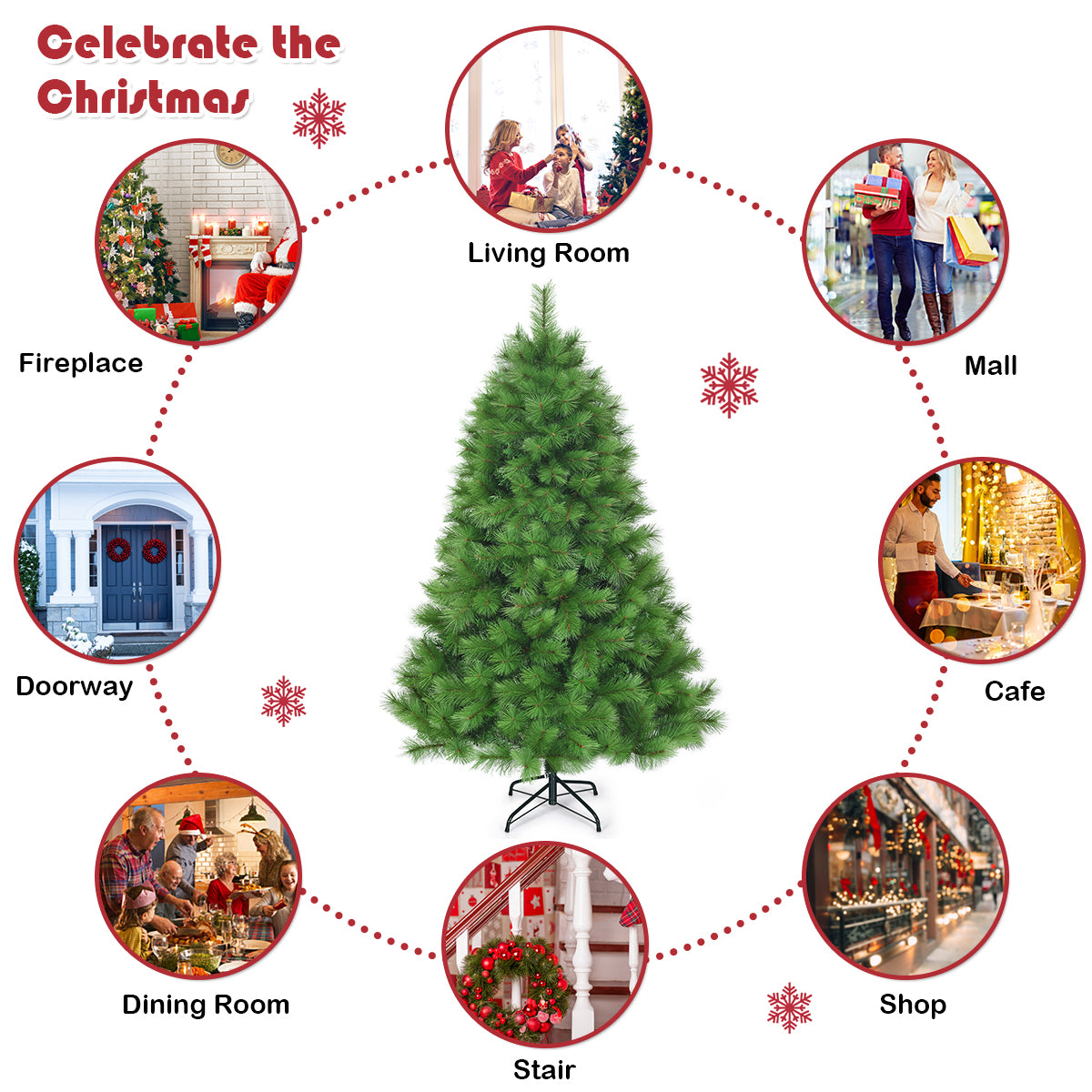 LIVSK Kunstkerstboom 180 cm - Realistische Dennennaalden - Scharnierend Ontwerp - Duurzaam PVC - Stabiele IJzeren Standaard -