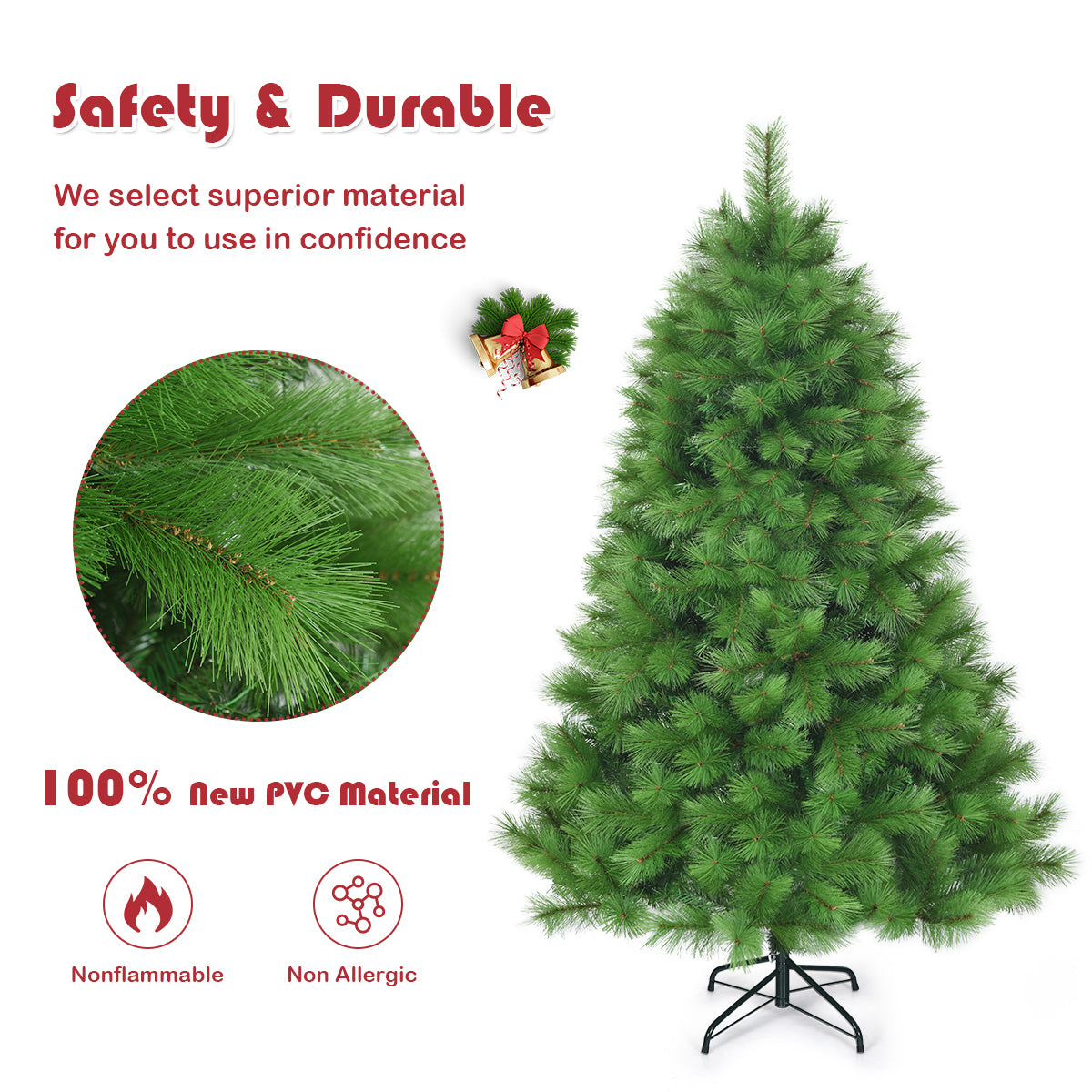 LIVSK Kunstkerstboom 180 cm - Realistische Dennennaalden - Scharnierend Ontwerp - Duurzaam PVC - Stabiele IJzeren Standaard -