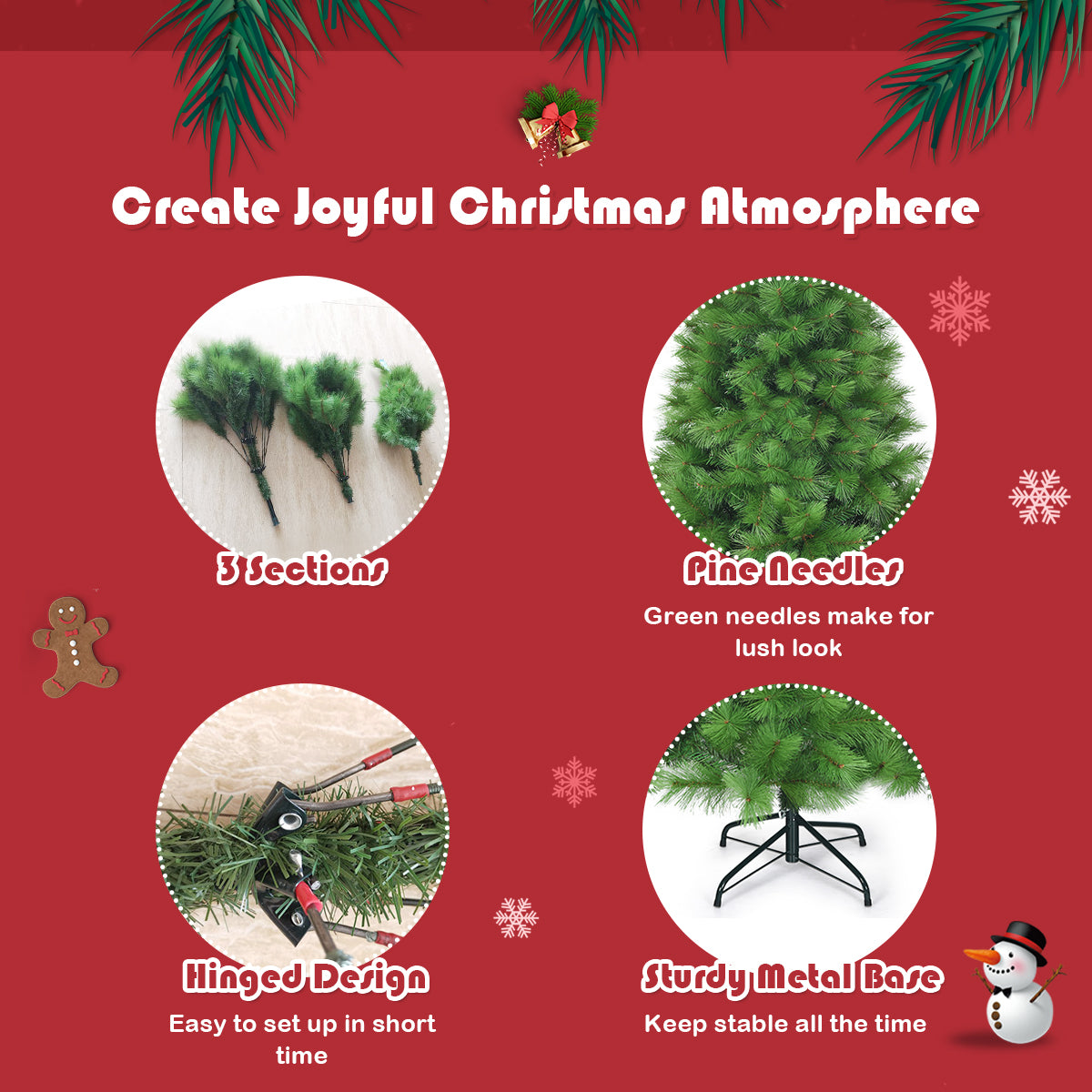 LIVSK Kunstkerstboom 180 cm - Realistische Dennennaalden - Scharnierend Ontwerp - Duurzaam PVC - Stabiele IJzeren Standaard -
