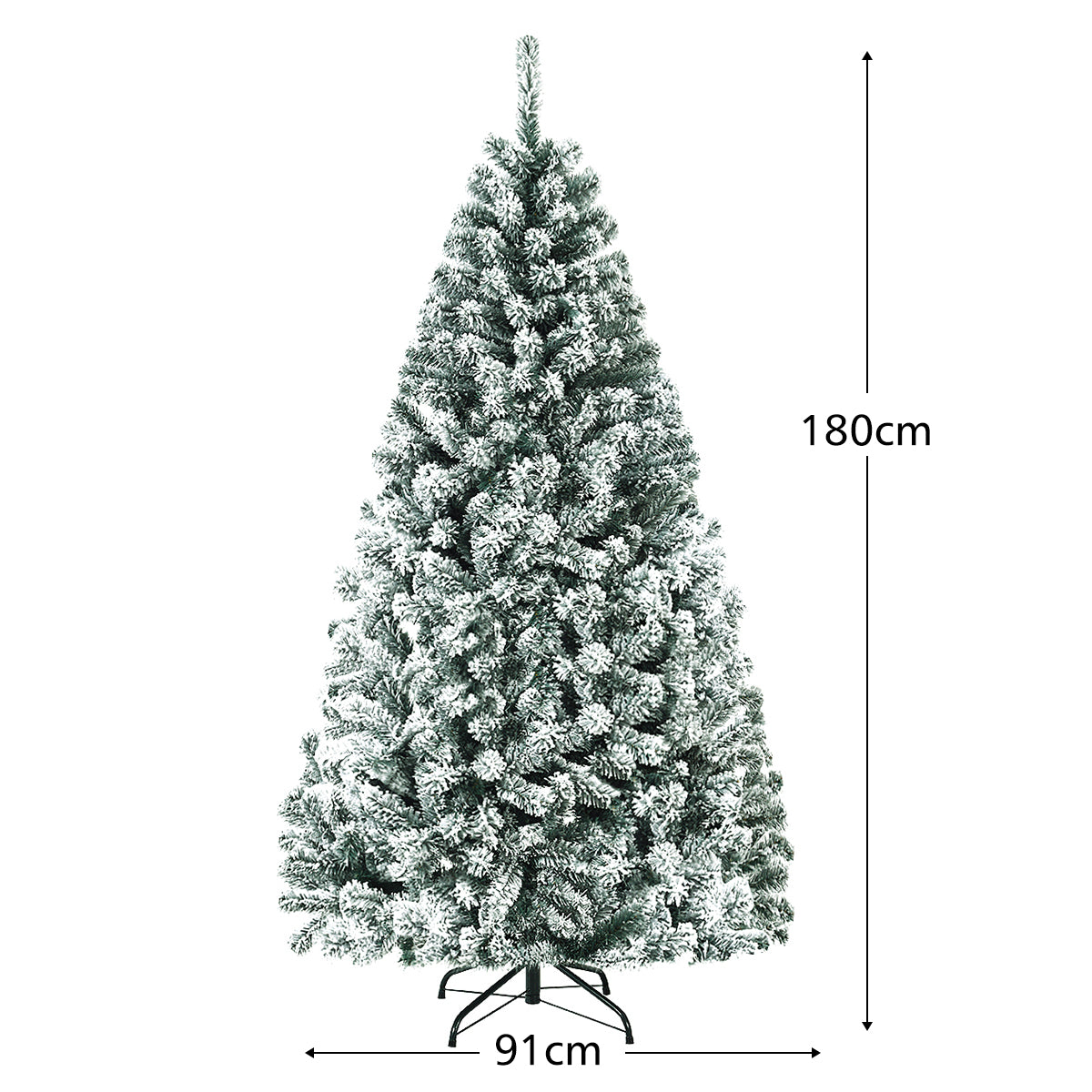 LIVSK Onverlichte Kerstboom - Besneeuwde Bladeren - 600 Takpunten - Opvouwbaar - Metalen Standaard - 91 x 180 cm - Groen